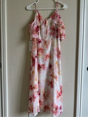 CeCe Floral Cold-Shoulder Maxi Dress in Pink and White Size 4